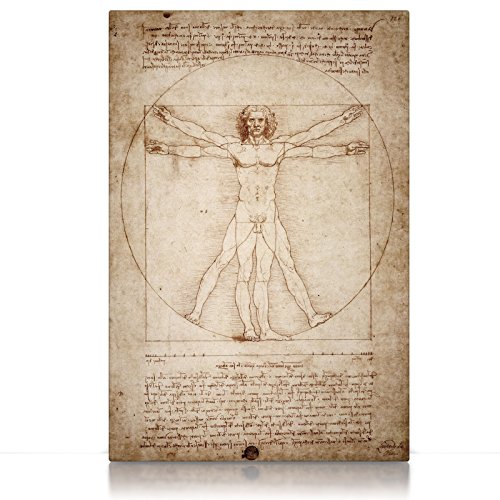 CanvasArts Vitruvianischer Mensch - Leonardo Da Vinci - Leinwandbild - Kunstdruck Wandbild Wallart Wandkunst (100 x 70 cm, Leinwand auf Keilrahmen), Braun von CanvasArts