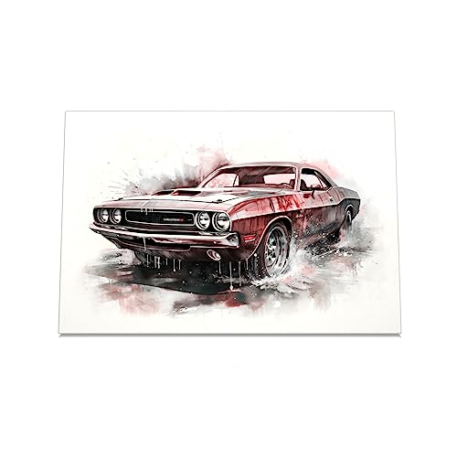 CanvasArts Watercolor Sketch Aquarell für Dodge Challenger - Leinwand Bild - Auto Artwork Modern Art Wandbild Wasserfarbe (60 x 40 cm, Leinwand auf Keilrahmen, Dodge) von CanvasArts