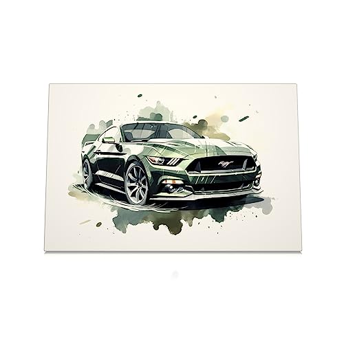 CanvasArts Watercolor Sketch Aquarell für Ford Mustang - Leinwand Bild - Auto Artwork Modern Art Wandbild Sportwagen (100 x 70 cm, Leinwand auf Keilrahmen, Ford Mustang) von CanvasArts