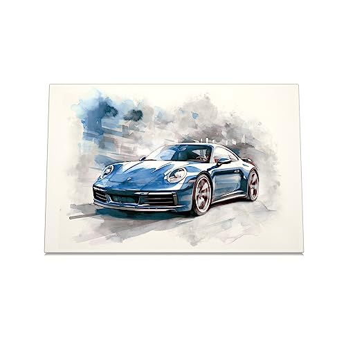 CanvasArts Watercolor Sketch Aquarell für Porsche 911 - Leinwand Bild - Auto Artwork Modern Art Wandbild Wasserfarbe (100 x 70 cm, Leinwand auf Keilrahmen, Porsche) von CanvasArts