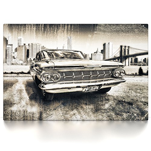Impala - Leinwand Bild - Oldtimer Auto USA Sepia Vintage kompatibel mit Chevrolet (80 x 60 cm, Leinwand auf Keilrahmen) von CanvasArts