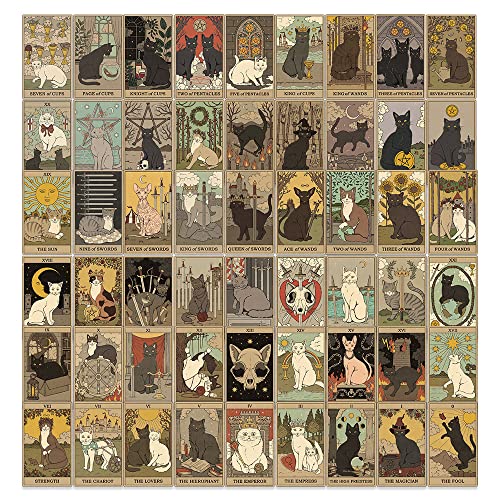 Katzen Tarot Aufkleber 72pcs, Ästhetische Dekoration Vinyl Sticker für Sammelalbum, Laptop, Kinder, Teenager, Mädchen von Canverlens