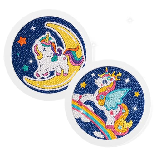 5D Diamond Painting Bilder Einhorns, 2 Stück Diamond Painting Kinder Set, Einhorn Diamond Painting Kinder, 5D Diamant Painting Set Einhorn Geschenk für Kinder und Mädchen(18x18cm) von Canzoon