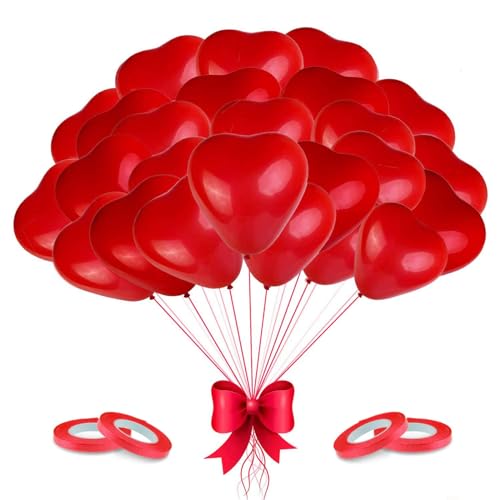 100 Stück Herzluftballons Rot, Helium Luftballons Hochzeit,Herz Luftballons,Latex Herz Ballon 12 Zoll für Hochzeit Verlobung Valentinstag JGA Party Deko (Rot) von Capaneus