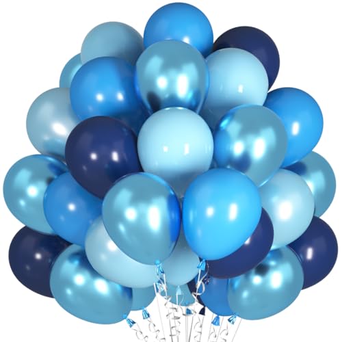 60 Stück Luftballons Blau, Metallic Blaue Luftballon Set, Chrom Blaue Helium Luftballons, Marineblaue Ballon, Baby Blaue Latex Luftballons für Geburtstag Hochzeit Verlobung Babyparty Dekoration von Capaneus