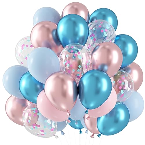 60 Stück Luftballons Rosa Blau, Macaron Blau Rosa Pink Weiß Luftballons, Blau Hellrosa Metallic Luftballons, Gender Reveal Balloon für Baby Shower, Kinder Geburtstag, Hochzeit Braut, Graduierung Deko von Capaneus
