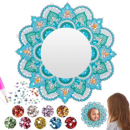 Capaneus Blau Bastelset Mandala Diamond Painting Spiegel für Kinder, Kosmetikspiegel Mädchen für DIY, Geschenk, Zimmer Deko von Capaneus