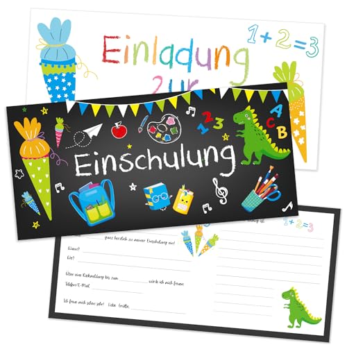 Capaneus 12pcs Einladungskarten Einschulung Dino, Einschulung Einladung Junge mit Umschlag, Einladungen zum Schulanfang mit Dino Motiv, Einladungskarten für Kinder zum Schulbeginn von Capaneus