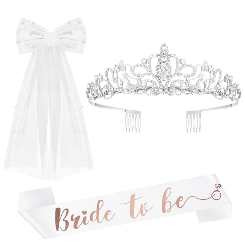 Capaneus JGA Accessoires Frauen, Weiße Schleier JGA Braut, Bride to Be Schärpe, Hochzeit Braut Strass Krone Tiara Silver, Hochzeit Fotorequisiten Partyzubehör Capaneus JGA Accessoires Frauen, Weiße Schleier JGA Braut, Bride to Be Schärpe, Hochzeit Braut Strass Krone Tiara Silver, Hochzeit Fotorequisiten Partyzubehör von Capaneus
