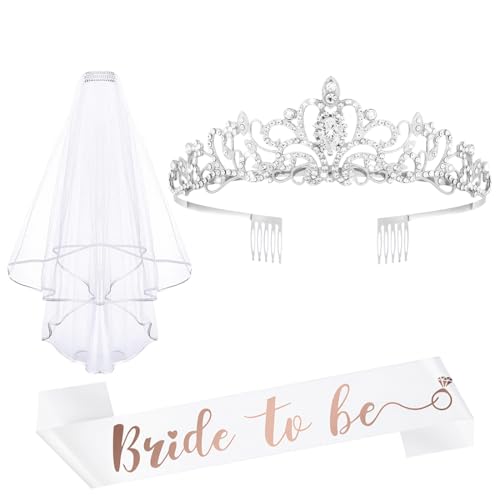 Capaneus JGA Accessoires Frauen, Weiße Schleier JGA Braut, Bride to Be Schärpe, Hochzeit Braut Strass Krone Tiara Silver, Hochzeit Fotorequisiten Partyzubehör Capaneus JGA Accessoires Frauen, Weiße Schleier JGA Braut, Bride to Be Schärpe, Hochzeit Braut Strass Krone Tiara Silver, Hochzeit Fotorequisiten Partyzubehör von Capaneus