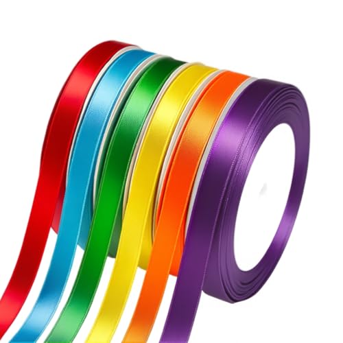 Geschenkband Satinband 6 Farben, Schleifenband Bunte 10mm x 23m, Sseidenband Stoffband Satinbänder Bunt Geschenkbänder für Maibaum Deko Blumenstrauß Schleifen Geschenkverpackungen Basteln DIY von Capaneus