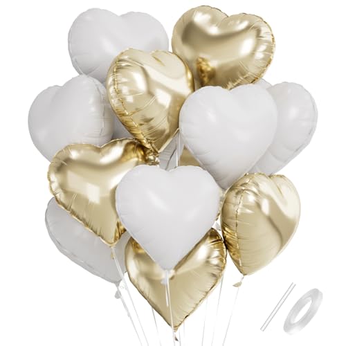 Herzluftballons Weiß Gold, 18 Zoll Herz Folienballon Gold Weiß, Herzballons Hell Gold Weiß, Herz Luftballons Hochzeit Helium Set, Ballons mit Herzform für Geburtstag,Valentinstag, Hochzeitsfeier Herzluftballons Weiß Gold, 18 Zoll Herz Folienballon Gold Weiß, Herzballons Hell Gold Weiß, Herz Luftballons Hochzeit Helium Set, Ballons mit Herzform für Geburtstag,Valentinstag, Hochzeitsfeier von Capaneus