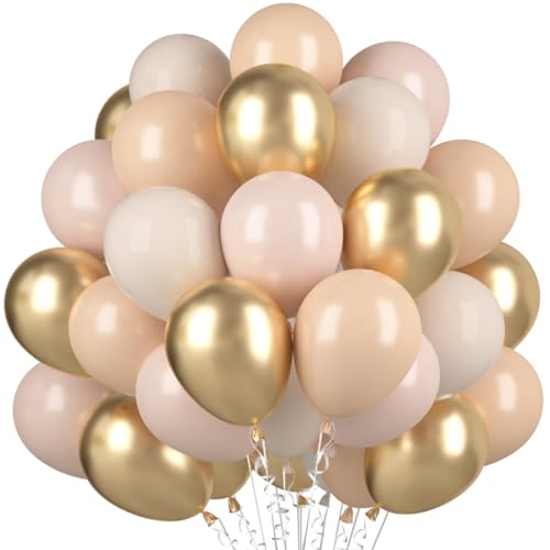Luftballons Beige Apricot, 60 Stück Latex Ballons, Cremeweiß, Champagner Gold Metallic Mit Band für Geburtstag Hochzeit Babyparty Dekoration von Capaneus