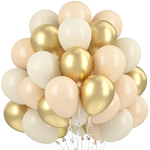 Luftballons Beige Gold Apricot, 60 Stück 12 Zoll Metallic Gold Sand Weiß Cream Ballons, Weiß Goldene Aprikose Latex Luftballons Set für Geburtstag Baby Shower Hochzeit Party Dekoration von Capaneus