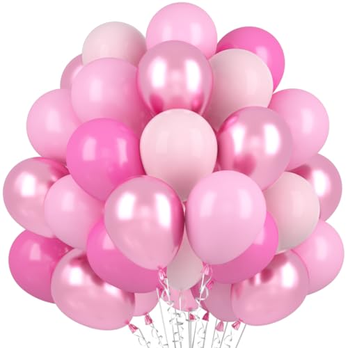60 Stück Luftballons Rosa, 12 Zoll Metallic Rosa Hellrosa Perlrosa Macaron Rosa Ballons, Luftballons Pink Mattrosa, Rosa Luftballon Hochzeit Set für Mädchen Babyparty Geburtstagdeko Party Dekoration von Capaneus