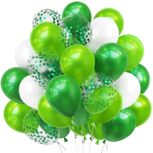 Luftballons Grün, 60 Stück Luftballons Grün Weiß Helium, Latexballons Grün Weiss Konfetti Ballons für Hochzeit Geburstags Taufe Kommunion Dinosaurier Party Deko von Capaneus