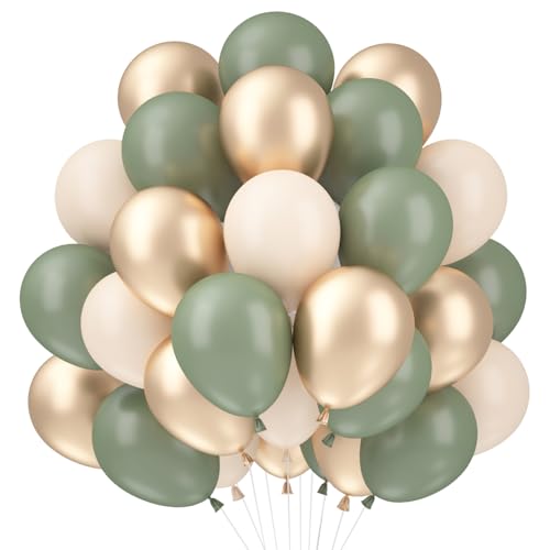 Luftballons Grün Gold, 60 Stück Luftballons Salbeigrün, Beige Grüne Luftballons Geburtstag Set, Luftballons Eukalyptus Grün, Luftballon Girlande Grün Party Ballons Hochzeit Babyparty Geburtstagsdeko von Capaneus
