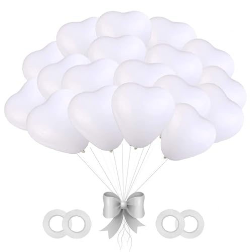 Luftballons Hochzeit, 100 Stück Herzluftballons Weiß, Herz Luftballons,Latex Herz Ballon Helium 12 Zoll für Hochzeit Verlobung Valentinstag JGA Party Deko (Weiß) Hochzeit Dekoration von Capaneus