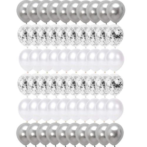 Luftballons Silber 60 Stück Luftballons Metallic Silber Weiß, Konfetti Balloons Silber für Geburtstag, Babyparty, Hochzeit Valentinstag JGA Deko, Abschlussfeier Silvester Party Dekoration von Capaneus