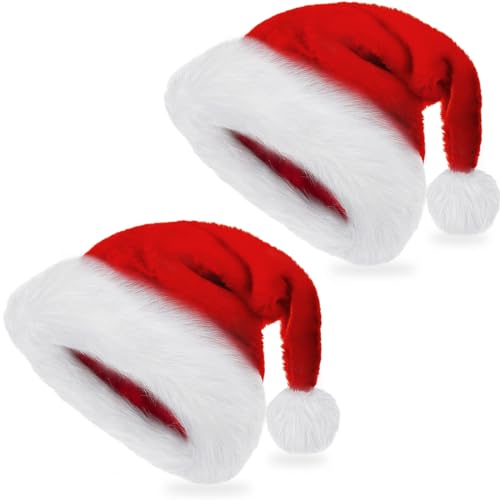 Capaneus Weihnachtsmütze 2 Stück, Plüsch Nikolausmütze Erwachsene, Samt Weihnachtsmann Mütze, Rot Santa Hat Verdicktes Plüschfutter, Christmas Hat für festliche Partys im neuen Jahr Weihnachtsfeier von Capaneus