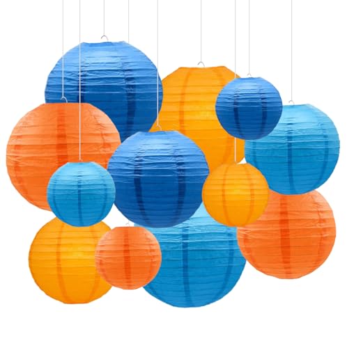 Capesaro Blau Orange Papier Laternen dekorative 12pcs Party hängende Dekorationen für Kinder Party Geburtstag Bachelorette Hochzeit Geburtstag Baby Dusche Graduierung Jahrestag Blau Orange Dekoration von Capesaro