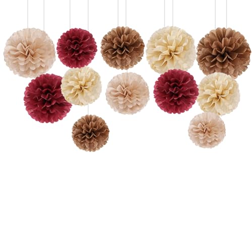 Capesaro Burgundy Beige 12PCS Papier Pom Poms Party Dekorationen für Verlobung,Boho Hochzeit,Baby Shower Capesaro Burgundy Beige 12PCS Papier Pom Poms Party Dekorationen für Verlobung,Boho Hochzeit,Baby Shower von Capesaro