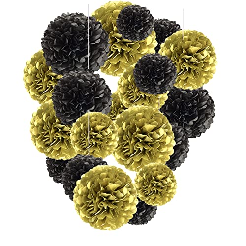 Capesaro Gold und Schwarz Papier Pom Poms - 10„, 12“ Tissue Dekorationen für Party hängende Dekoration - 12 Stück Set von Capesaro