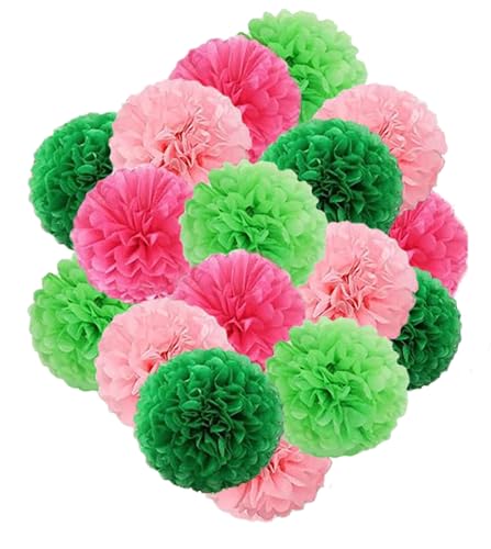 Capesaro Rosa und Grün 12PCS Papier Pom Poms Party Dekorationen für Mädchen Geburtstag Party Sommer Dekoration, hängende Dekor Tissue Papier Blumen von Capesaro