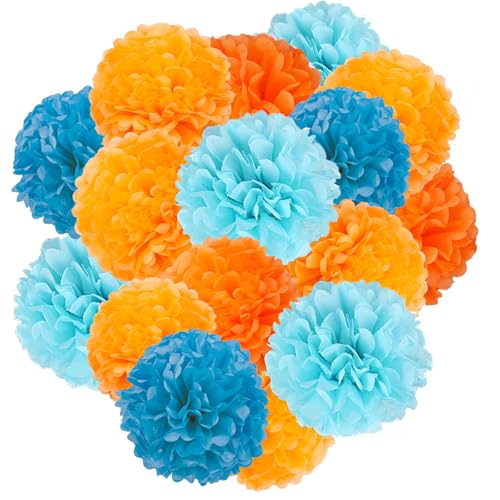 Capesaro blau und orange 12PCS Papier Pom Poms Party Dekorationen für Mädchen Geburtstag College Graduation Dekoration, hängende Dekor Tissue Papier Blumen von Capesaro