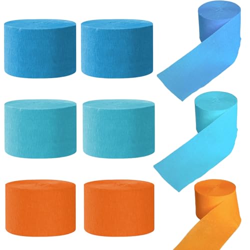 Krepppapier 6 Rollen 150 m, Kreppband Satz von blau,orange Creppapier, Krepp Papier für Partydekorationen, Geburtstagsdekorationen, Hochzeitsdeko (4,5 cm x 25 m/Rolle) von Capesaro