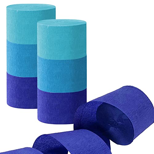 Krepppapier 6 Rollen 150 m, Kreppband Satz von blau Creppapier, Krepp Papier für Partydekorationen, Geburtstagsdekorationen, Hochzeitsdeko (4,5 cm x 25 m/Rolle) von Capesaro