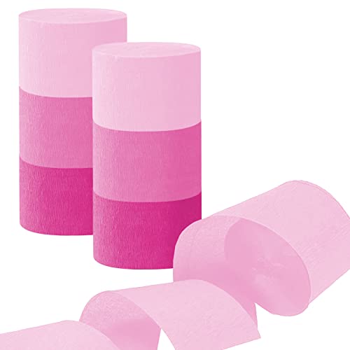 Krepppapier 6 Rollen 150 m, Kreppband Satz von rosa Creppapier, Krepp Papier für Partydekorationen, für Hochzeit Geburtstags Party Feier Luftschlangen Dekoration (4,5 cm x 25 m/Rolle) von Capesaro
