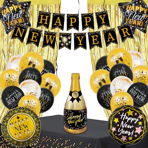 Silvester Deko 2024, 34 Stück Silvester Party Dekoration Set, Happy New Year Banner, Tischdecke Folienballons, 2024 Party Dekoration Lametta Foto Requisite, Neujahrdeko Silvesterparty Accessoire von Capgoost