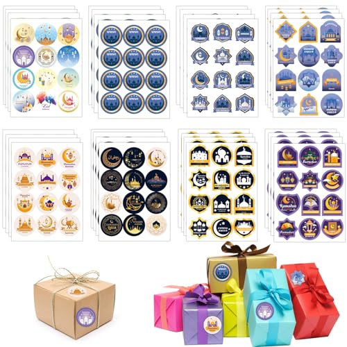 Capgoost Eid Mubarak Aufkleber, 384pcs Ramadan Sticker, Eid Ramadan Etiketten Stickers für Geschenktüten, Selbstklebende Runde Muslim Ramadan Aufkleber für Geschenkverpackung Umschlag Süßigkeiten von Capgoost