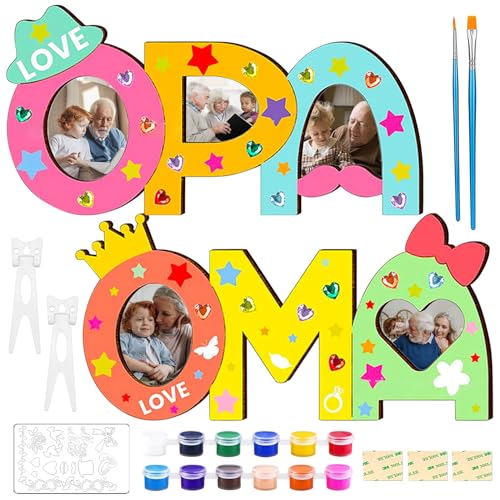 Oma und Opa Holzbuchstaben Bastelset - Geschenke für Enkel, Weihnachten Fotorahmen mit Standhilfe und Pinsel - Bilderrahmen Holz für Opa und Oma von Capgoost