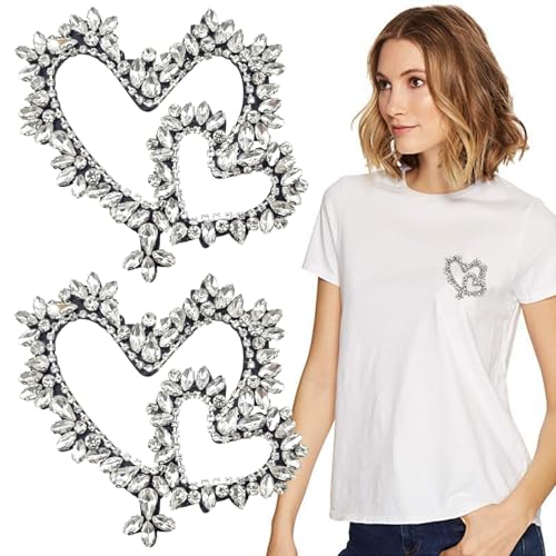 2 Stück Herz-Strass-Aufnäher, doppelte Herzform, zum Aufnähen von Kristall, zum Aufbügeln für Kleidung, Glitzer, künstlicher Strass für Hochzeit, Brautkleid, dekorativ 2 Stück Herz-Strass-Aufnäher, doppelte Herzform, zum Aufnähen von Kristall, zum Aufbügeln für Kleidung, Glitzer, künstlicher Strass für Hochzeit, Brautkleid, dekorativ von Capiant