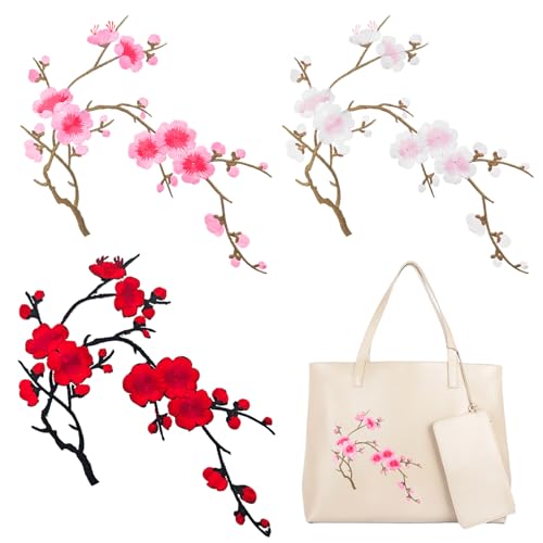 Pflaumenblüten-Aufnäher zum Aufbügeln, große bestickte Blumenapplikationen, rosa, weiß und rot, chinesischer Stil, dekorative Flicken für Kleidung, Jeans, Hüte, Rucksäcke, 3 Stück Pflaumenblüten-Aufnäher zum Aufbügeln, große bestickte Blumenapplikationen, rosa, weiß und rot, chinesischer Stil, dekorative Flicken für Kleidung, Jeans, Hüte, Rucksäcke, 3 Stück von Capiant