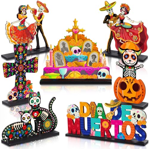 Capoda Tischdekoration, Motiv: Tag der Toten, Dia De Los Muertos, Party-Dekoration, Tag der Toten, Holz, tanzendes Paar, Zuckerschädel, abnehmbares Schild für Halloween, mexikanische Party, 7 Stück Capoda Tischdekoration, Motiv: Tag der Toten, Dia De Los Muertos, Party-Dekoration, Tag der Toten, Holz, tanzendes Paar, Zuckerschädel, abnehmbares Schild für Halloween, mexikanische Party, 7 Stück von Capoda