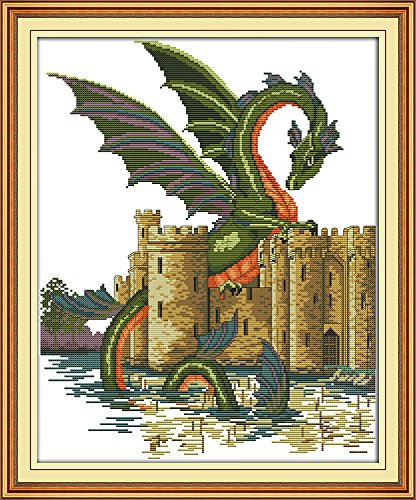 CaptainCrafts Hot New Releases Kreuzstich-Set, Zählmuster, Drache und Schloss (kein Vordruck) von CaptainCrafts