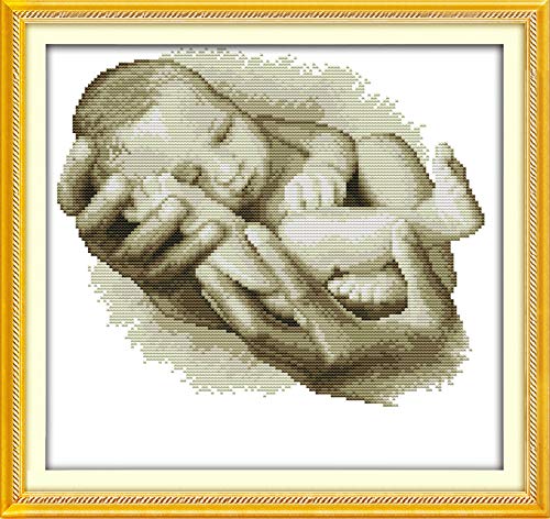 CaptainCrafts Kreuzstich-Set, geprägtes Set, bedrucktes 11-fädiges Stoff-Kreuzstich, DIY-Kunst, DMC, Stickset für Erwachsene und Anfänger (gestempelt, das Baby zur Hand) von CaptainCrafts