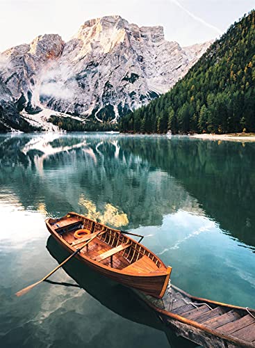 CaptainCrafts Malen nach Zahlen Erwachsene, DIY Malen nach Zahlen Leinwand Acrylfarbe Wand Kunstwerk Geschenke Home Wall Decor 16 * 20 Zoll (Rahmenlos, Kleines Boot Berg Wasser Landschaft) von CaptainCrafts