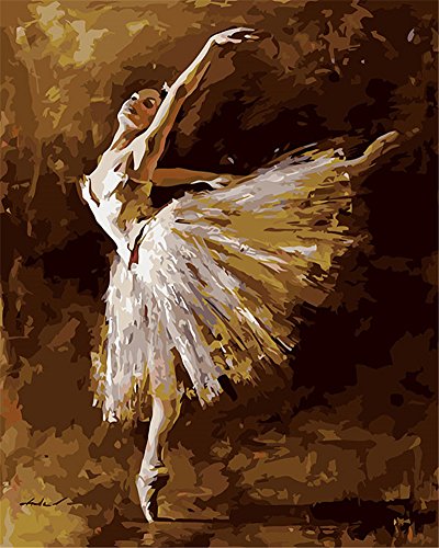 CaptainCrafts Malen nach Zahlen Erwachsene, DIY Malen nach Zahlen Leinwand Acrylfarbe Wand Kunstwerk Geschenke Home Wall Decor 16 * 20 Zoll (Mit Rahmen, Ballett Mädchen) von CaptainCrafts
