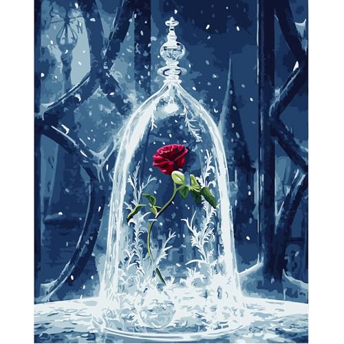 CaptainCrafts Malen nach Zahlen Erwachsene, Malen nach Zahlen Anfänger DIY Ölmalerei Kit 16x20 Zoll Kunsthandwerk Geschenk Zuhause Wanddekoration (Mit Rahmen, Rosenblüten im Glasdeckel) von CaptainCrafts