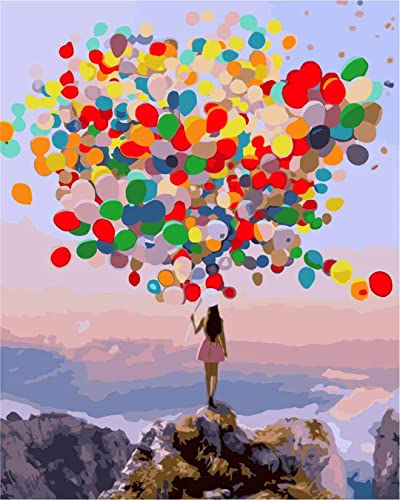 CaptainCrafts Malen nach Zahlen Erwachsene, Malen nach Zahlen Anfänger DIY Ölmalerei Kit 16x20 Zoll Kunsthandwerk Geschenk Zuhause Wanddekoration (Rahmenlos, Mädchen das bunte Luftballons hält) von CaptainCrafts