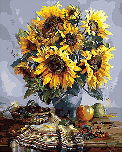 CaptainCrafts Malen nach Zahlen Erwachsene, Malen nach Zahlen Kit enthält Pigmente Leinen Leinwand Pinsel warmes Geschenk Haus Hausdekoration (Mit Rahmen, Van Gogh Sonnenblume) von CaptainCrafts