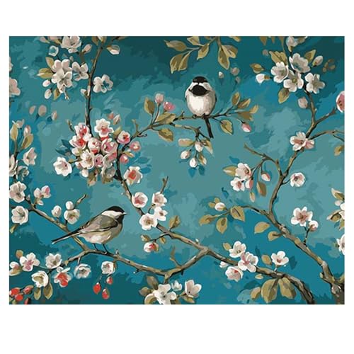 CaptainCrafts Neu Malen nach Zahlen für Erwachsene Anfänger 16x20 inch Leinwand - Elster Liebe Blumen, Zwei Vögel (Mit Rahmen) von CaptainCrafts