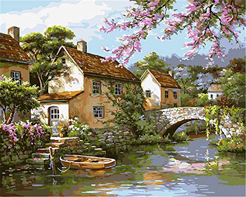 CaptainCrafts Malen nach Zahlen Erwachsene, Malen nach Zahlen Kit enthält Pigmente Leinen Leinwand Pinsel warmes Geschenk Haus Hausdekoration (Mit Rahmen, Landhaus auf dem Land, ländliche Landschaft) von CaptainCrafts