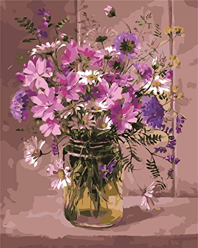 CaptainCrafts Malen nach Zahlen Erwachsene, Malen nach Zahlen Anfänger DIY Ölmalerei Kit 16x20 Zoll Kunsthandwerk Geschenk Zuhause Wanddekoration (Ohne Rahmen, Tradescantia Fragrant Lila Blumen) von CaptainCrafts