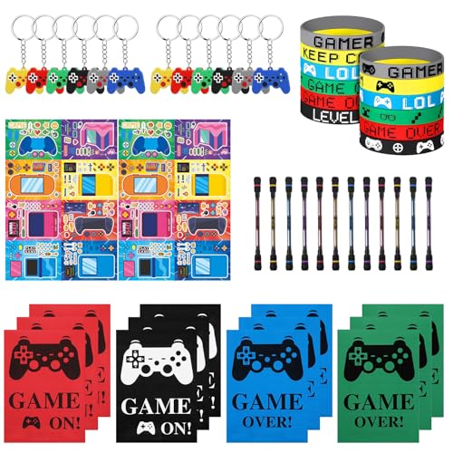 Gaming-Partytütenfüller – 60 Stück Videospiel-Partygeschenke, schwarze Partytüten mit Schlüsselanhängern, leuchtenden Aufklebern, Silikon-Armbändern, Stempeln und Drehstiften, Gaming-Partytüten für Gaming-Partytütenfüller – 60 Stück Videospiel-Partygeschenke, schwarze Partytüten mit Schlüsselanhängern, leuchtenden Aufklebern, Silikon-Armbändern, Stempeln und Drehstiften, Gaming-Partytüten für von CarPlusStudio