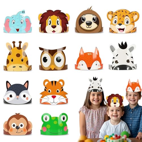 Partyhüte für Kinder – 24 Stück Tier-Geburtstagshut, Stirnbänder, Dschungel-Safari-Partyhut, Papierkrone für Kinder, lustige Geburtstagshüte für Kinder, DIY-Kostüm für Babyparty, Weihnachten Partyhüte für Kinder – 24 Stück Tier-Geburtstagshut, Stirnbänder, Dschungel-Safari-Partyhut, Papierkrone für Kinder, lustige Geburtstagshüte für Kinder, DIY-Kostüm für Babyparty, Weihnachten von CarPlusStudio